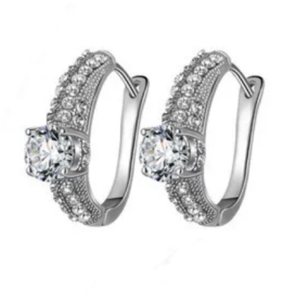 White Topaz w/ Signity Stones Platinum Electroplated 925 Silver Three Piece Set - Picture 3 of 4